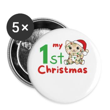 Chat de Noël Chats mon 1er Noël - Lot de 5 grands badges (56 mm) - blanc - Devant