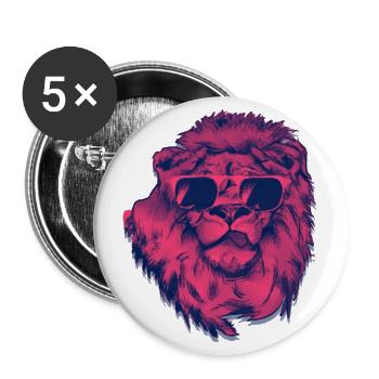 cooler Löwe mit Sonnenbrille Trend Geschenk Idee - Buttons groß 56 mm (5er Pack) - Weiß - Vorne