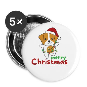 jack Russell joyeux noël mignons chiens - Lot de 5 grands badges (56 mm) - blanc - Devant