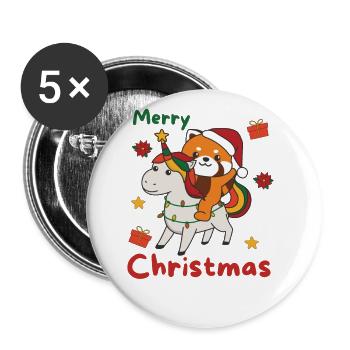 Weihnachts Roter Panda frohe Weihnachten Einhorn - Buttons groß 56 mm (5er Pack) - Weiß - Vorne