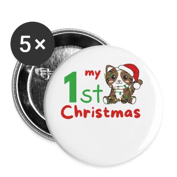 Chat de Noël Chats mon 1er Noël - Lot de 5 grands badges (56 mm) - blanc - Devant
