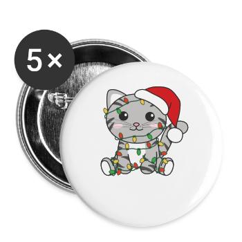 Katze Weihnachten Winter Tiere Katzen - Buttons groß 56 mm (5er Pack) - Weiß - Vorne