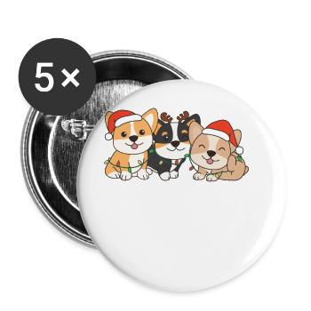 Corgi Animaux de Noël Chiens mignons - Lot de 5 grands badges (56 mm) - blanc - Devant