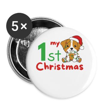 Jack Russell Christmas Dogs my 1st Christmas - Buttons large 2.2''/56 mm (5-pack) - white - Front