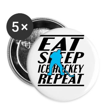 Essen Schlafen Eishockey - Buttons groß 56 mm (5er Pack) - Weiß - Vorne