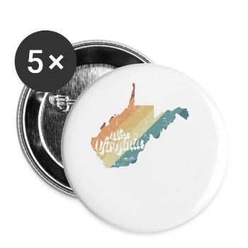 West Virginia Karte USA Bundesstaat - Buttons groß 56 mm (5er Pack) - Weiß - Vorne