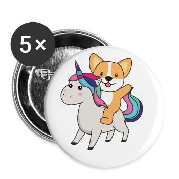 Corgi Licorne Animaux mignons Licorne Chiens - Lot de 5 grands badges (56 mm) - blanc - Devant
