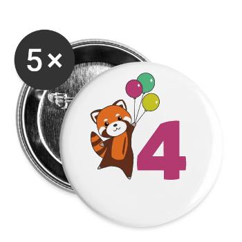 Roter Panda vierter Geburtstag Luftballons Kinder - Buttons groß 56 mm (5er Pack) - Weiß - Vorne