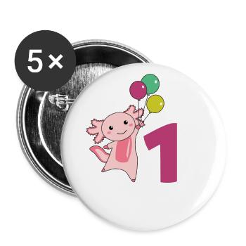 Axololt first birthday balloons for children - Buttons large 2.2''/56 mm (5-pack) - white - Front