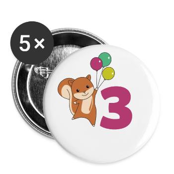 Squirrel third birthday Balloons Children - Buttons large 2.2''/56 mm (5-pack) - white - Front