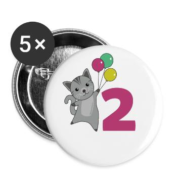 Ballons de deuxième anniversaire de chat pour enfants - Lot de 5 grands badges (56 mm) - blanc - Devant