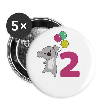 Ballons de deuxième anniversaire Koala pour enfants - Lot de 5 grands badges (56 mm) - blanc - Devant