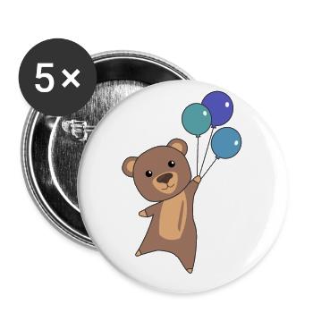 Bär fliegt mit Luftballons nach oben - Buttons groß 56 mm (5er Pack) - Weiß - Vorne