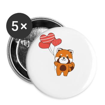 Panda roux pour la Saint-Valentin animaux mignons avec des cœurs - Lot de 5 grands badges (56 mm) - blanc - Devant