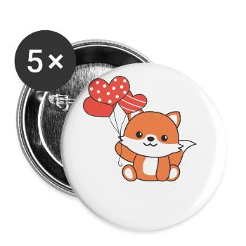 Renard pour la Saint-Valentin animaux mignons avec des cœurs - Lot de 5 grands badges (56 mm) - blanc - Devant
