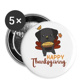 Tenue de thanksgiving Day dinde Labrador avec tarte - Lot de 5 grands badges (56 mm) - blanc - Devant