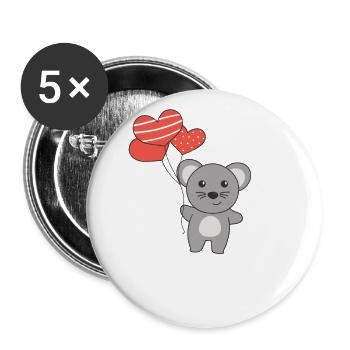 Maus zum Valentinstag süße Tiere mit Herzen - Buttons groß 56 mm (5er Pack) - Weiß - Vorne