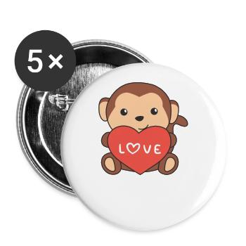 Singe pour la Saint-Valentin animaux mignons avec des cœurs - Lot de 5 grands badges (56 mm) - blanc - Devant