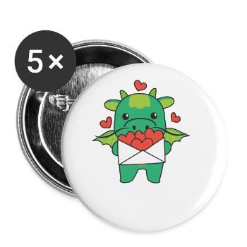 Dragon for Valentine's Day cute animals with hearts - Buttons large 2.2''/56 mm (5-pack) - white - Front