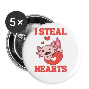 Axolotl zum Valentinstag ich stehle Herzen - Buttons groß 56 mm (5er Pack) - Weiß - Vorne