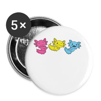 Pansexual Flag Pride LGBTQ Axolotl - Lot de 5 grands badges (56 mm) - blanc - Devant