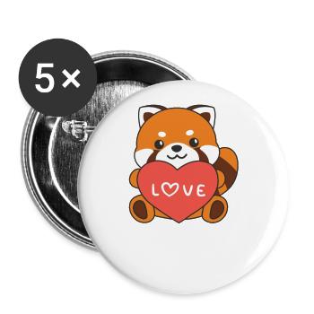 Panda roux pour la Saint-Valentin animaux mignons avec des cœurs - Lot de 5 grands badges (56 mm) - blanc - Devant