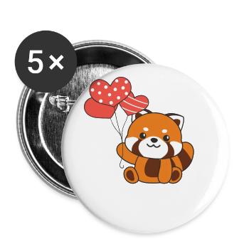 Roter Panda zum Valentinstag süße Tiere mit Herzen - Buttons groß 56 mm (5er Pack) - Weiß - Vorne