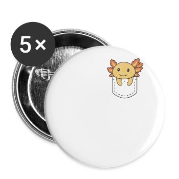 Axolotl in Tasche süße Axolotls in Brusttasche - Buttons groß 56 mm (5er Pack) - Weiß - Vorne