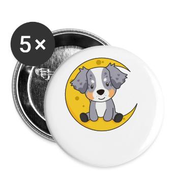 Mond Australian Shepherd süße Tiere für die Nacht - Buttons groß 56 mm (5er Pack) - Weiß - Vorne