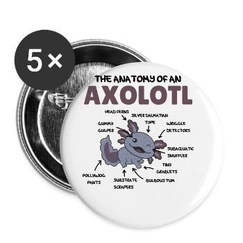 Axolotl Erklärung Anatomy of an Axolotl - Buttons groß 56 mm (5er Pack) - Weiß - Vorne