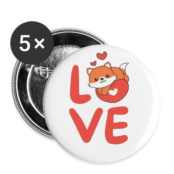 Renard pour la Saint-Valentin animaux mignons avec des cœurs Amour - Lot de 5 grands badges (56 mm) - blanc - Devant