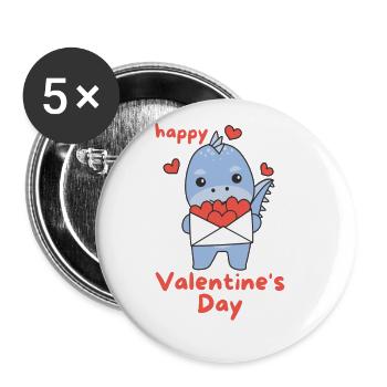 Dino zum Valentinstag süße Tiere mit Herzen - Buttons groß 56 mm (5er Pack) - Weiß - Vorne
