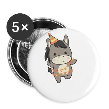 Esel zum Geburtstag für Kinder ein Geschenk - Buttons groß 56 mm (5er Pack) - Weiß - Vorne