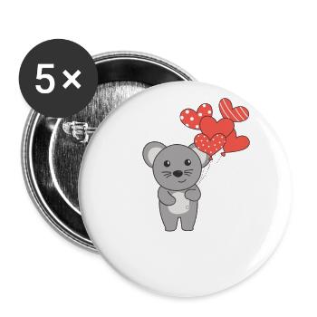 Maus zum Valentinstag süße Tiere mit Herzen - Buttons groß 56 mm (5er Pack) - Weiß - Vorne