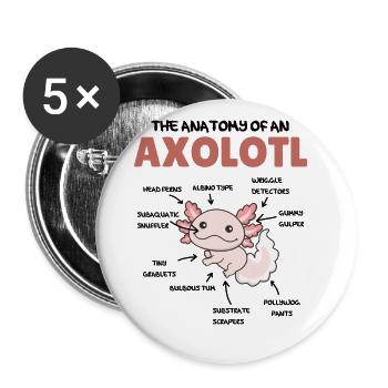 Axolotl Erklärung Anatomy of an Axolotl - Buttons groß 56 mm (5er Pack) - Weiß - Vorne