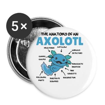Axolotl Erklärung Anatomy of an Axolotl - Buttons groß 56 mm (5er Pack) - Weiß - Vorne