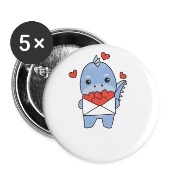 Dino zum Valentinstag süße Tiere mit Herzen - Buttons groß 56 mm (5er Pack) - Weiß - Vorne