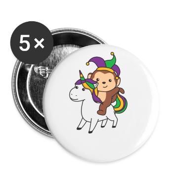 Mardi Gras Affe mit Einhorn Faschings Kostüm - Buttons groß 56 mm (5er Pack) - Weiß - Vorne