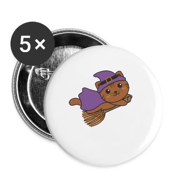 Katze Halloween Hexe Kinder Hexen Kostüm - Buttons groß 56 mm (5er Pack) - Weiß - Vorne