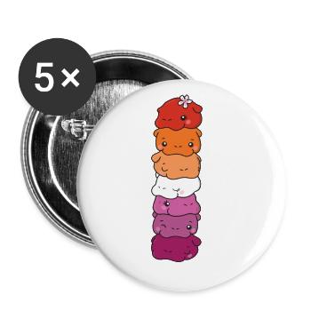 Lesbische Flagge Pride LGBTQ süße Hippo - Buttons groß 56 mm (5er Pack) - Weiß - Vorne