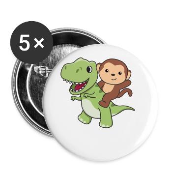 Affe reitet auf T-Rex süßer Dino mit Affen - Buttons groß 56 mm (5er Pack) - Weiß - Vorne