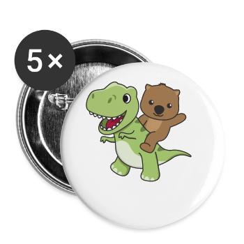 Wombat rides on T-Rex cute dino with wombats - Buttons large 2.2''/56 mm (5-pack) - white - Front