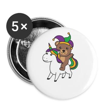Mardi Gras Bär mit Einhorn Faschings Kostüm - Buttons groß 56 mm (5er Pack) - Weiß - Vorne