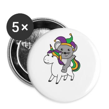 Mardi Gras Maus mit Einhorn Faschings Kostüm - Buttons groß 56 mm (5er Pack) - Weiß - Vorne