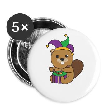 Castor de carnaval avec tambour Costume de carnaval - Lot de 5 grands badges (56 mm) - blanc - Devant