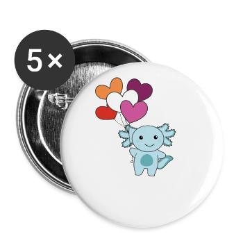 Lesbian Flag Balloon Hearts Pride LGBTQ Axolotl - Buttons large 2.2''/56 mm (5-pack) - white - Front