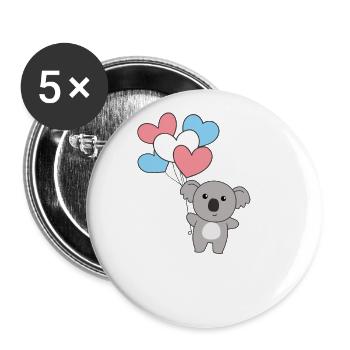 Transgender Flagge Ballon Herzen Pride LGBTQ Koala - Buttons groß 56 mm (5er Pack) - Weiß - Vorne