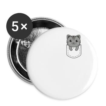 Katze in Tasche süße Katzen in Brusttasche - Buttons groß 56 mm (5er Pack) - Weiß - Vorne