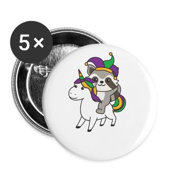 Mardi Gras Waschbär mit Einhorn Faschings Kostüm - Buttons groß 56 mm (5er Pack) - Weiß - Vorne