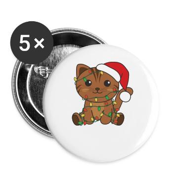 Katze Weihnachten Winter Tiere Katzen - Buttons groß 56 mm (5er Pack) - Weiß - Vorne